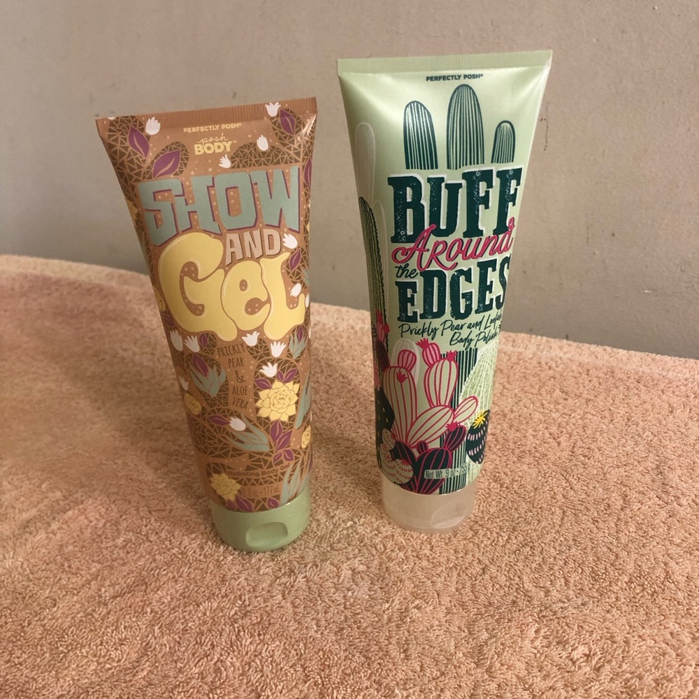 Perfectly Posh Prickly Pear & Aloe Show & Gel Plus Buff Around The Edges NOS HTF